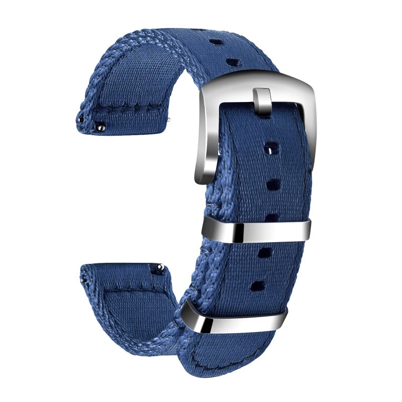 ULLCHRO Nylon Watch Strap Replacement Canvas Watch Band Military Army Men Women - 18mm, 20mm, 22mm, 24mm Watch Bracelet with Stainless Steel Silver Buckle (22mm, Navy Blue) - Image 1